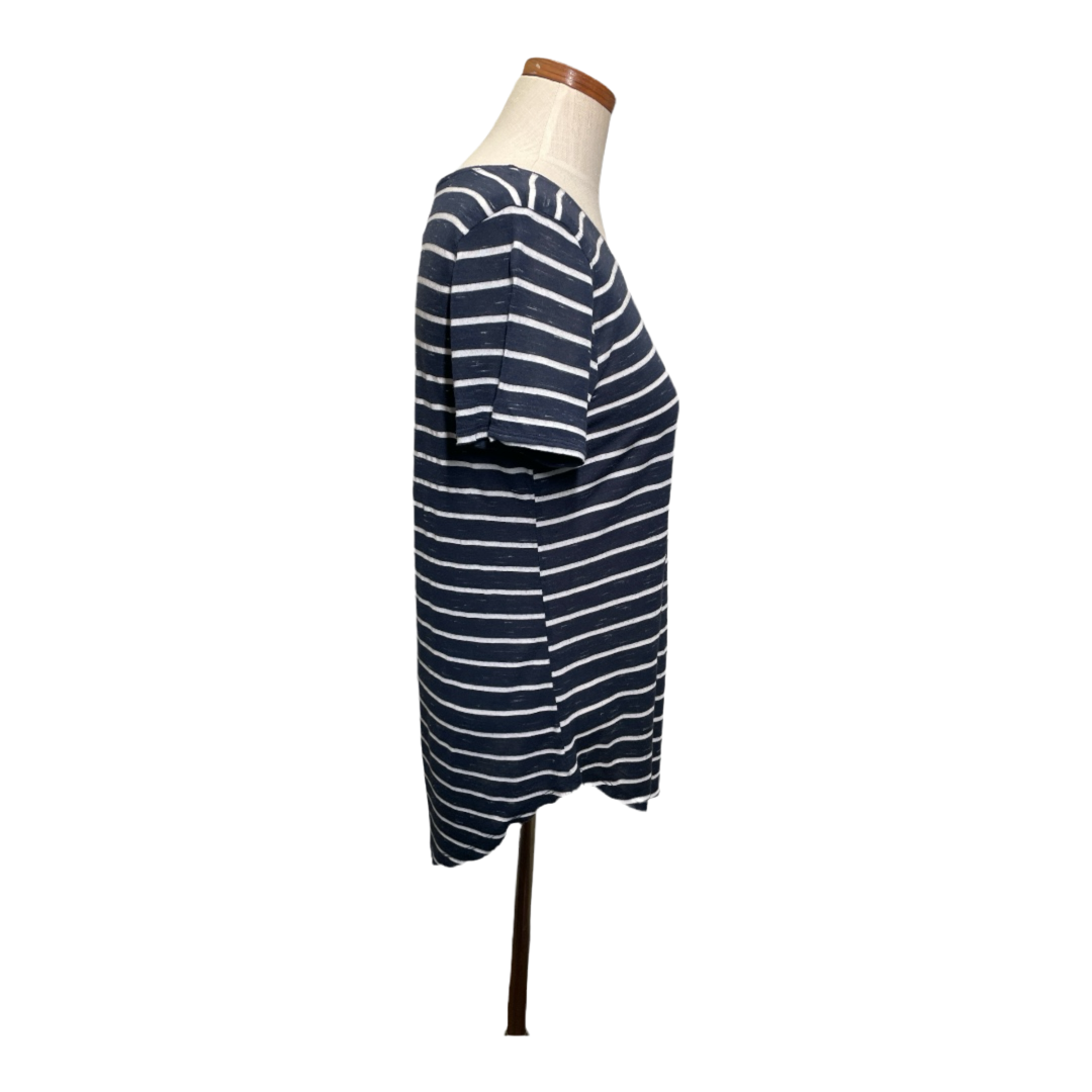 Hollister Women's Navy Blue White Striped Soft Pocket Tee T Shirt Top