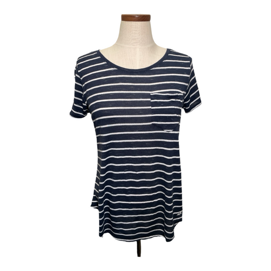 Hollister Women's Navy Blue White Striped Soft Pocket Tee T Shirt Top