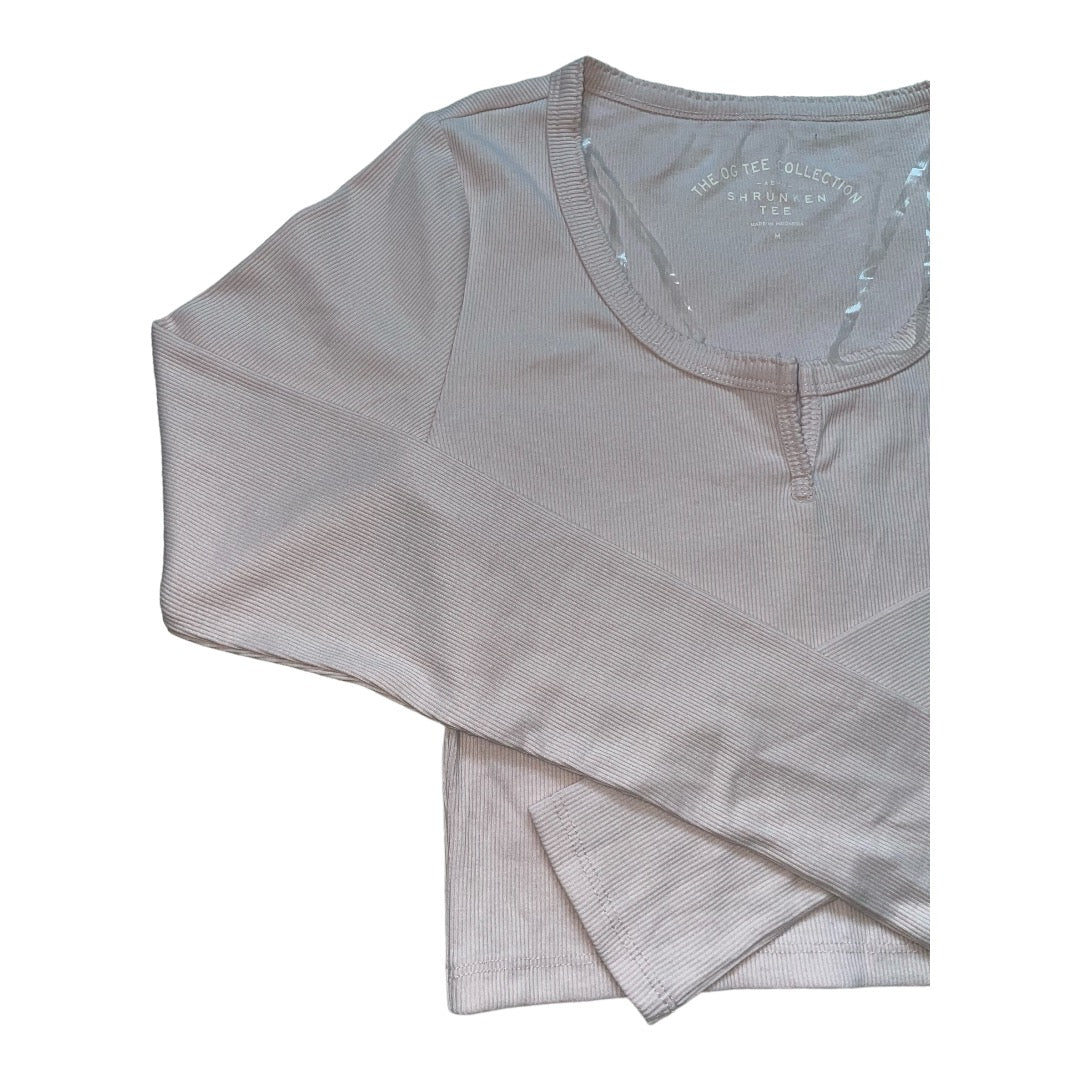 •Long Sleeve Cropped Henley Shrunken Tee