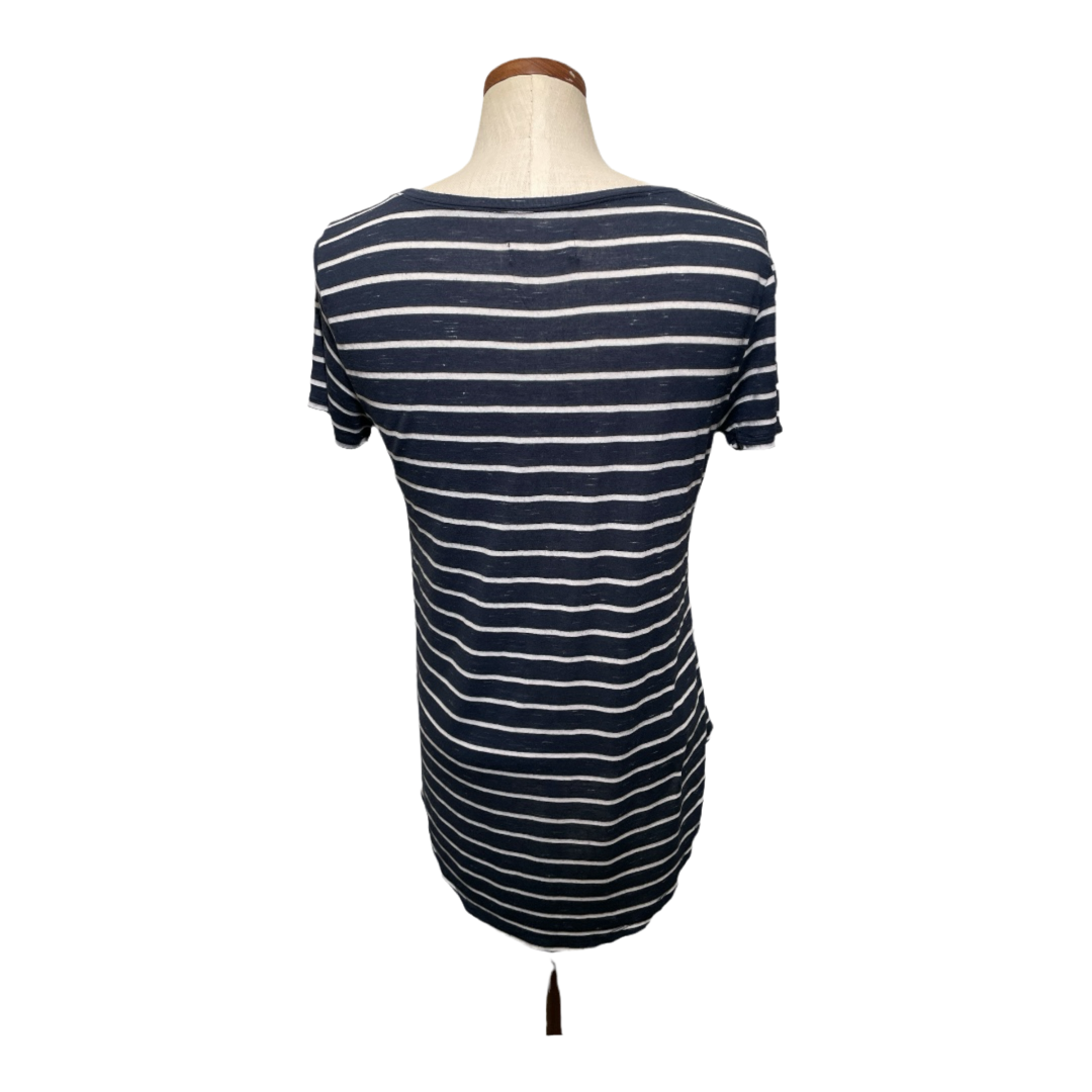 Hollister Women's Navy Blue White Striped Soft Pocket Tee T Shirt Top