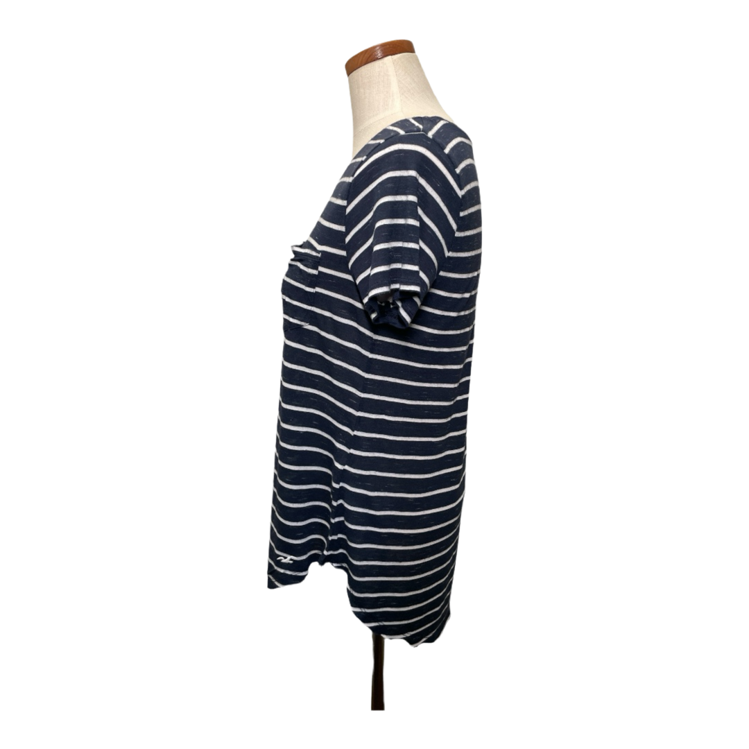 Hollister Women's Navy Blue White Striped Soft Pocket Tee T Shirt Top